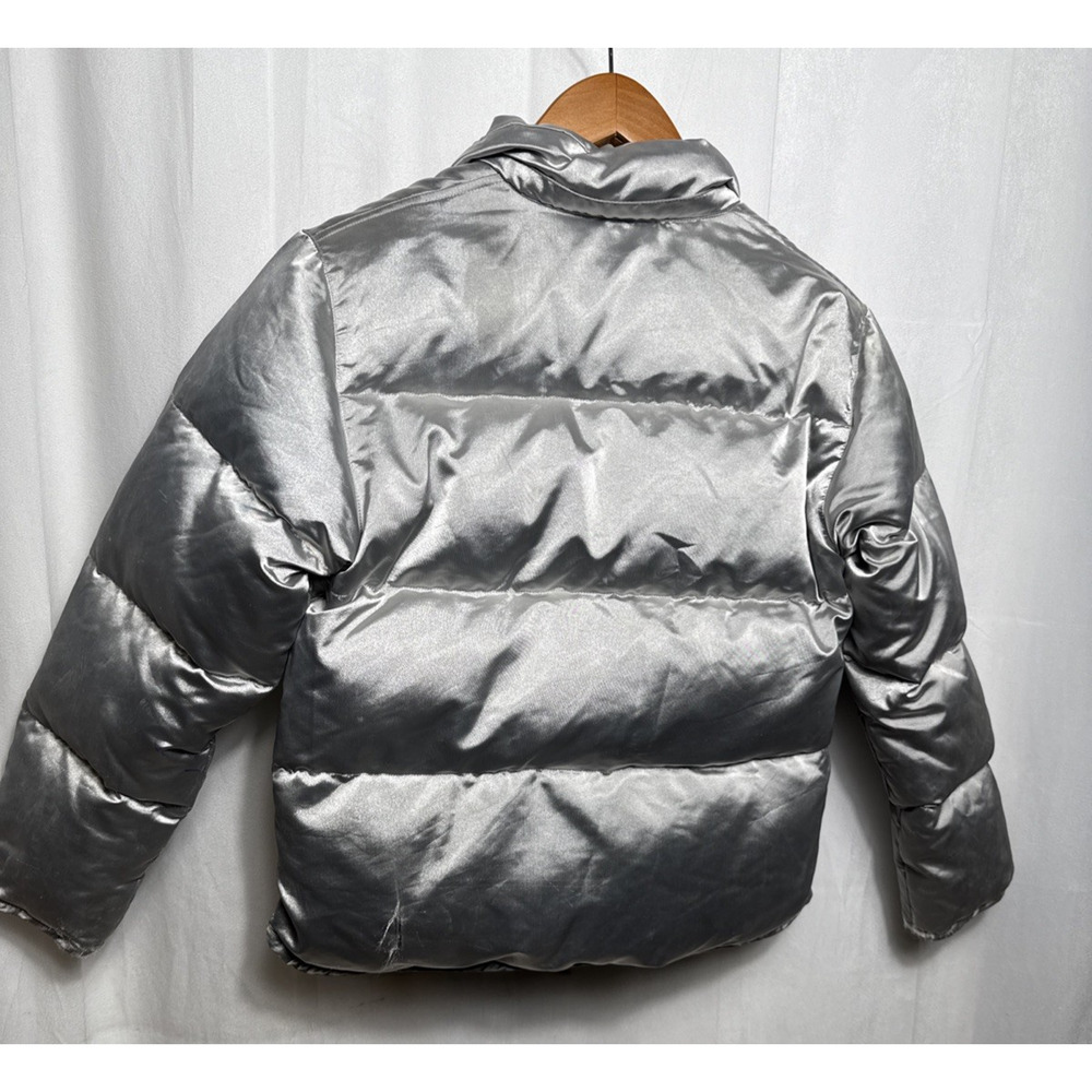 Vintage Y2K Gap Silver Puffer Jacket Girl's Size XL Down Filled Fleece Lined GUC - Picture 4 of 11